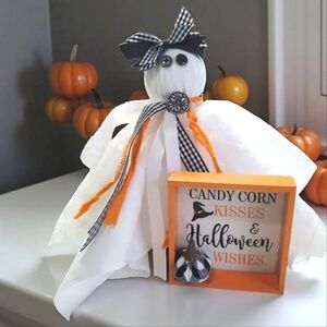 Halloween Bedspring Ghost Decor with Sign Homecrafted